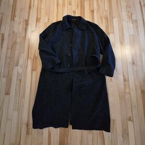 Men's Checkered Trench Coat Size 46R Wool Lord And Taylor Kensington Collection